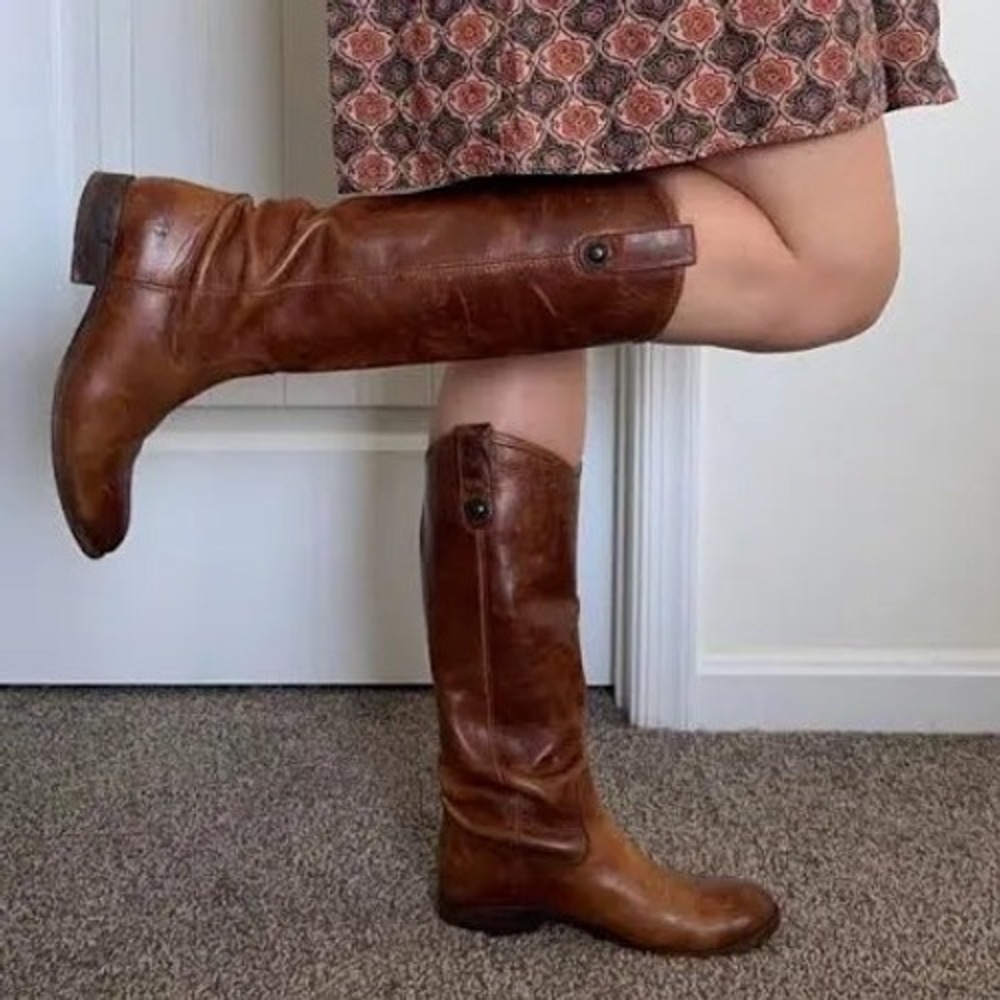 Frye Melissa Button Tall Leather Riding Boots Cognac Brown 77167 Womens 6.5B